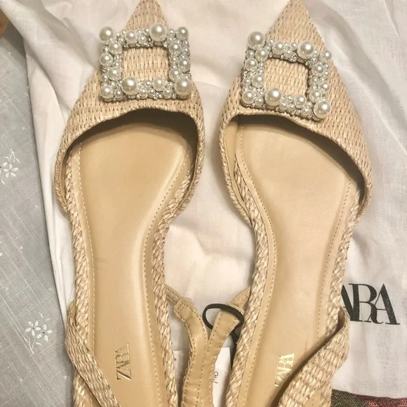Zara pearl embellished flat slingbacks NWT - Picture 8 of 9